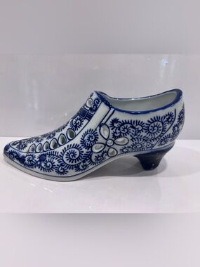 Vintage delft blue Dutch shoe planter ceramic clog vase holland style blue
